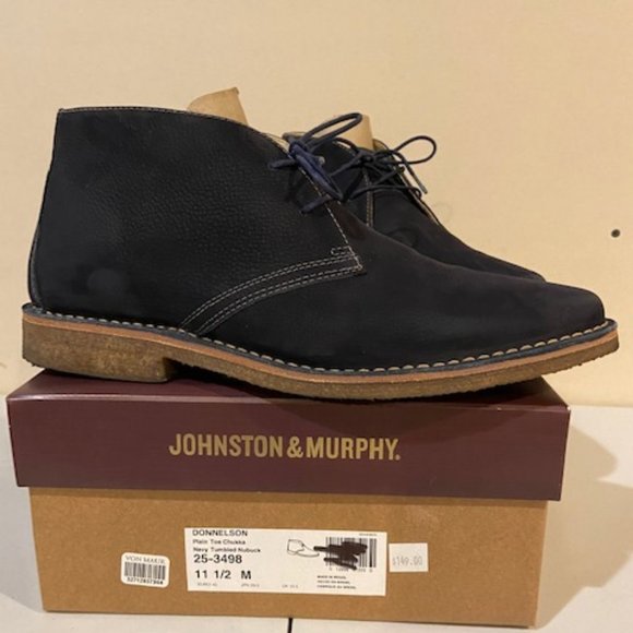 Johson & Murphy Donnelson Plain Toe Chuka Navy Tumbled Nubuck Boots size 11.5 - Picture 1 of 3